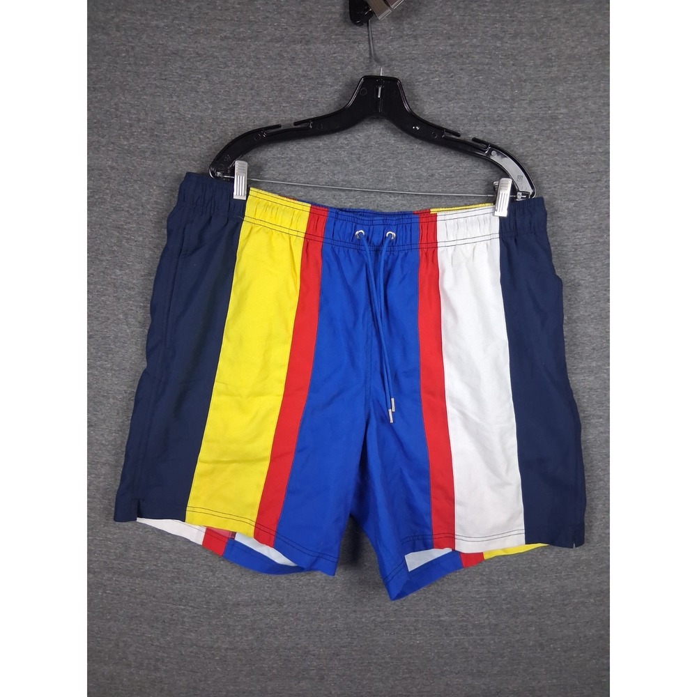 Lands End Mens Shorts XL Vertical Stripe Multi Color Block Volley Swim Beach